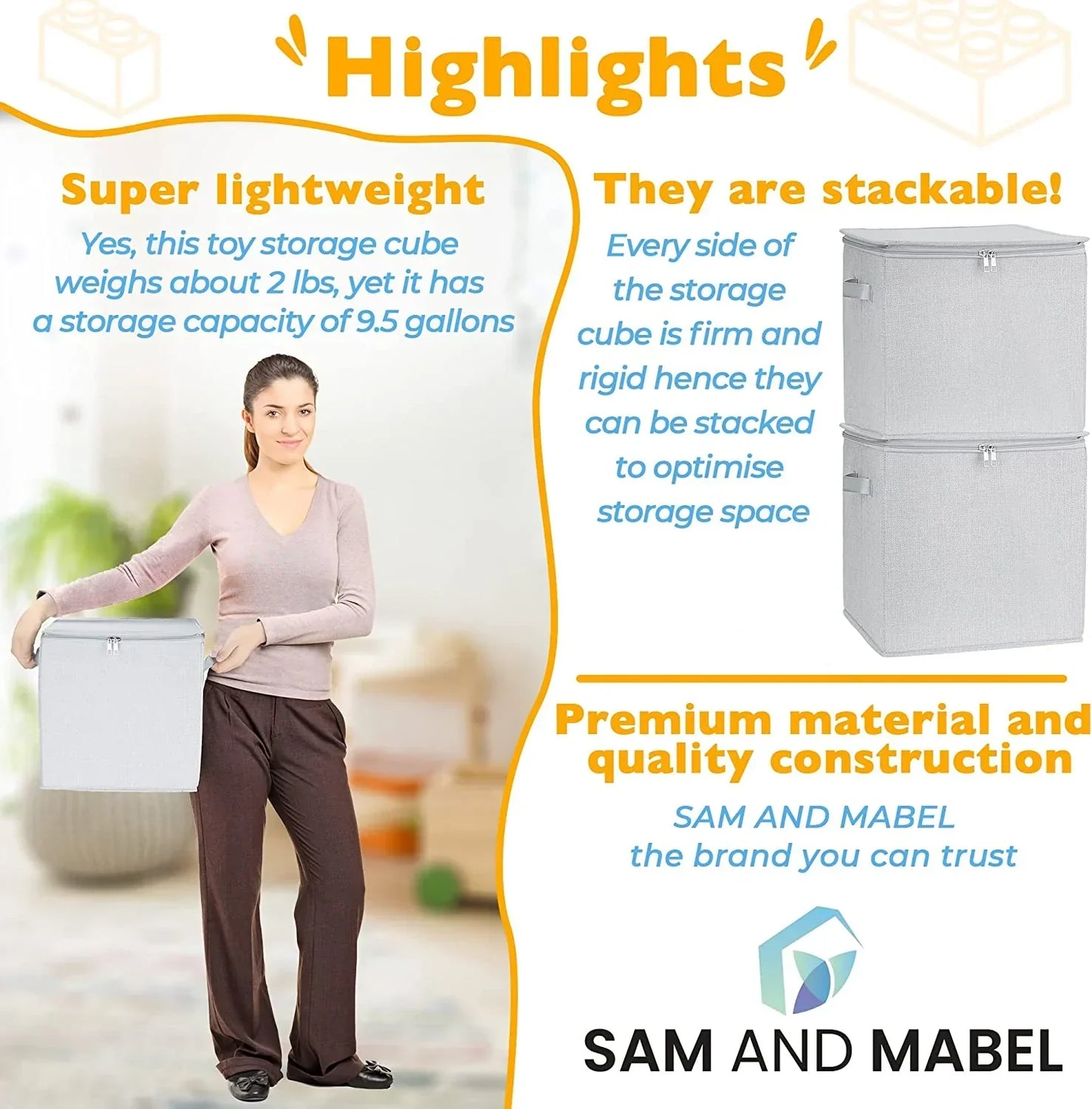 Stackable and Foldable Cube Toy Organizer and Storage Bin